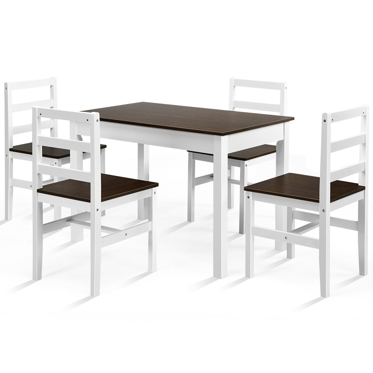 Walnut- White 5 Piece Solid Wood Dining Set for Small Kitchen and Dining Room